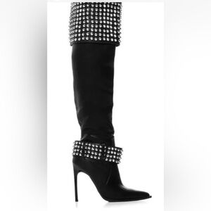 Azalea Wang Marlena Black Studded Knee High boots